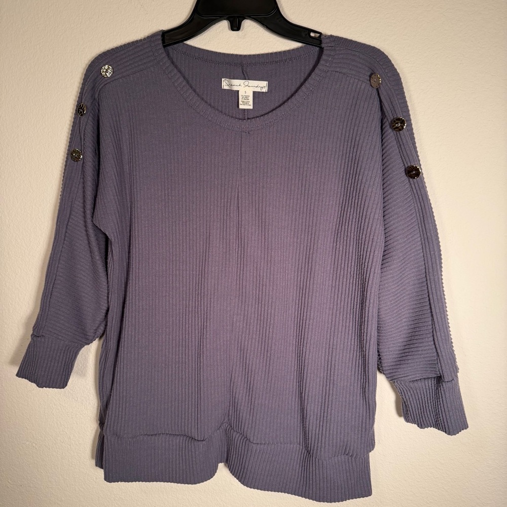 French Laundry Lavender Button-Shoulder Ribbed Knit Top